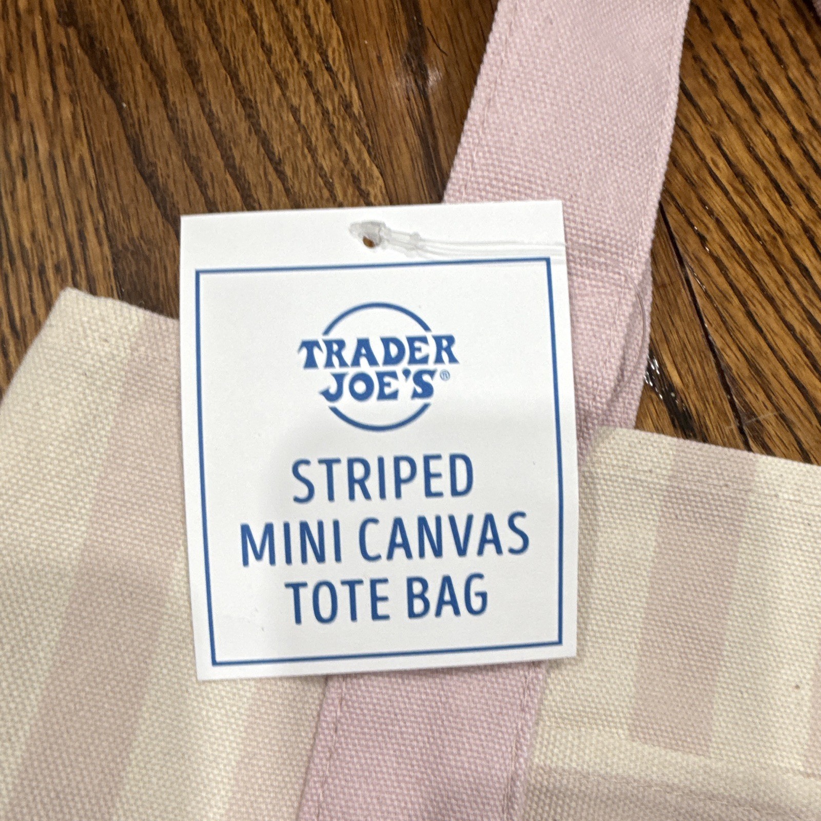 Trader Joe’s Striped Mini Canvas Tote Bag Beige/Pink Cotton Blend 13x11x6 New