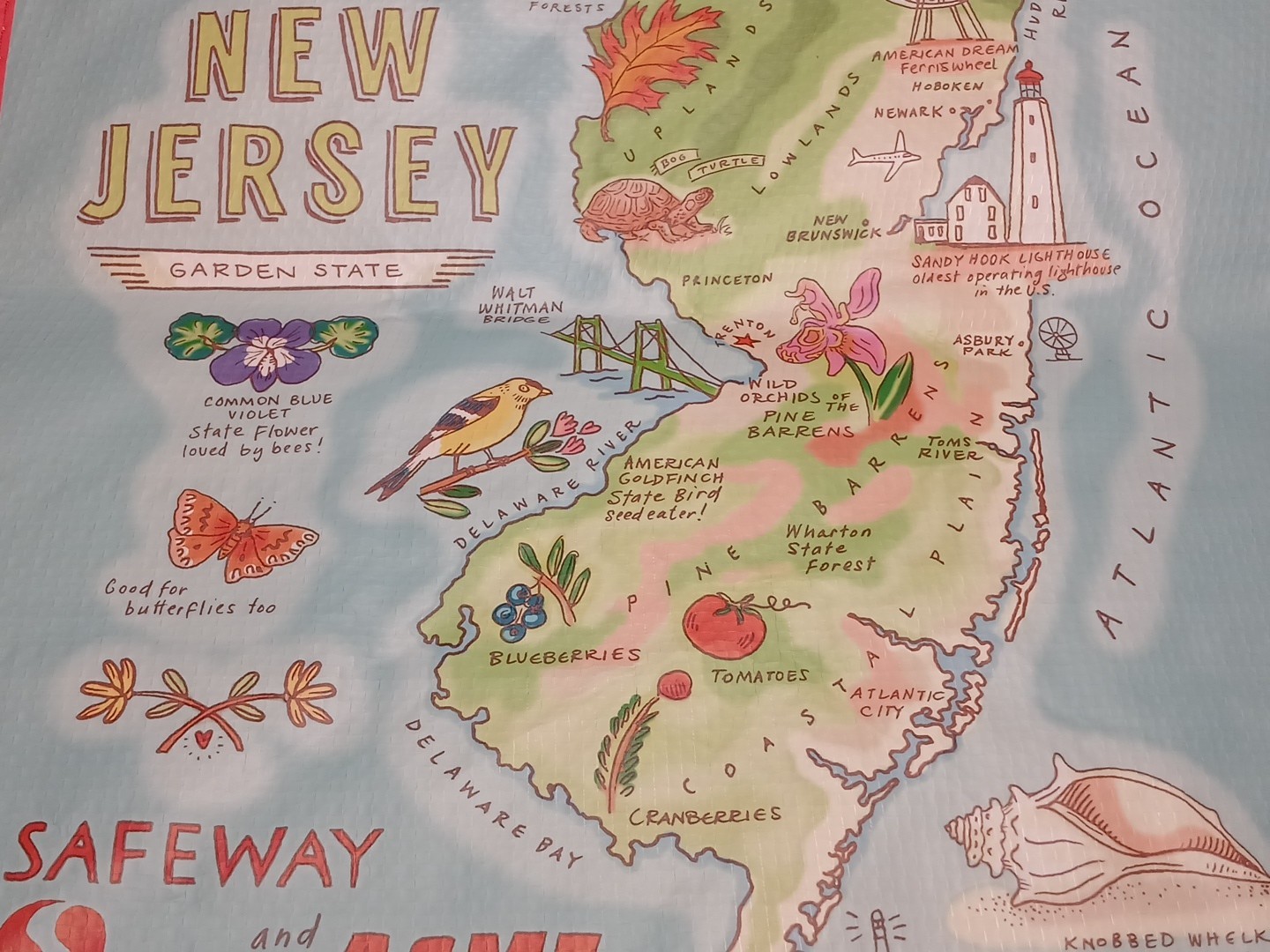 Acme New Jersey Reusable Shopping Tote Bag w/ lllustrated Map & Landmarks NEW