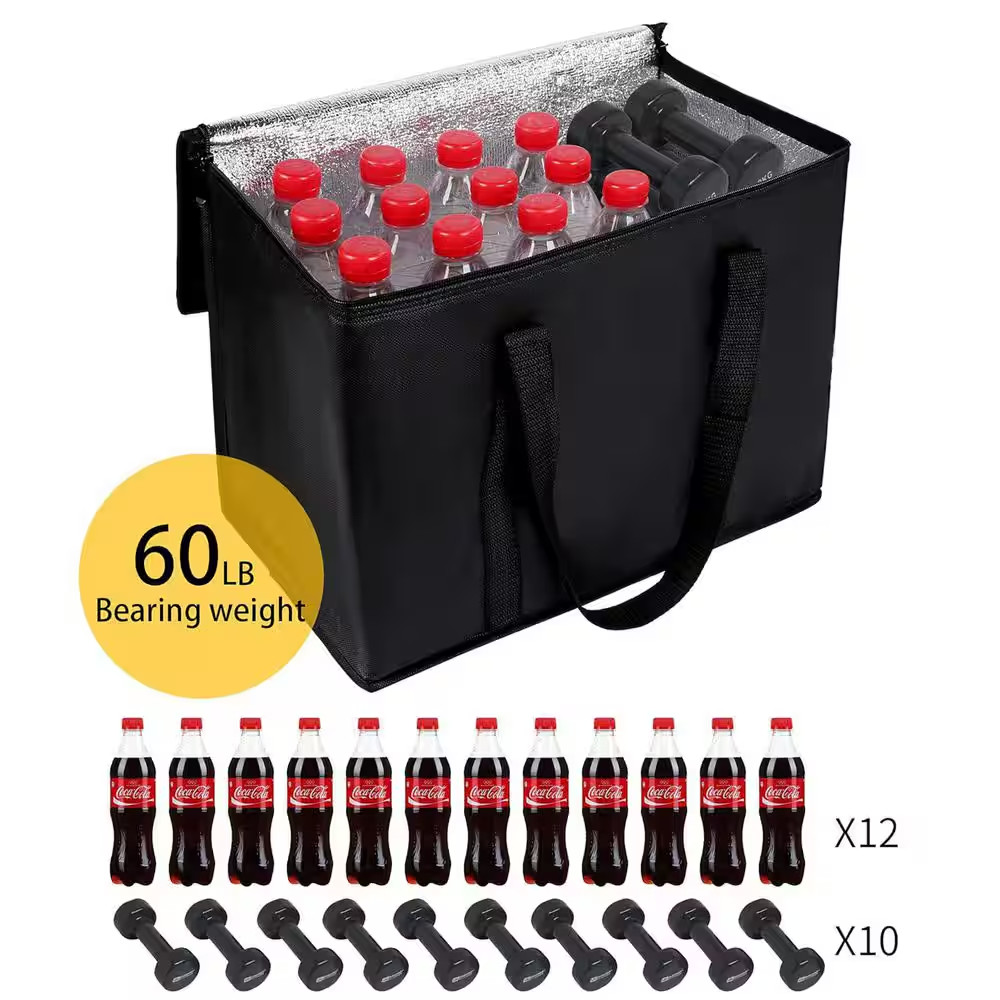31 Qt. 2-Pack Xl-Large Insulated Grocery Shopping Cooler Bags Black Reusable wit