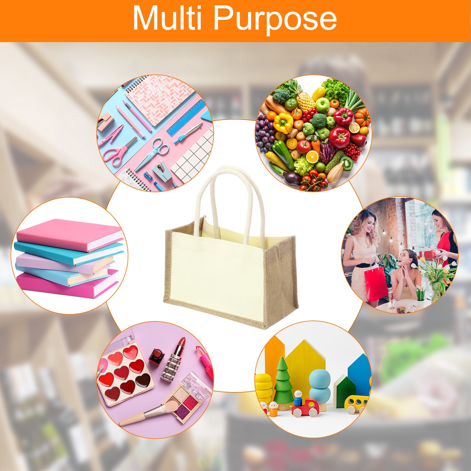 10Pcs Burlap Tote Bags, Reusable Gift Tote Bags 9.1 x 6.3 Inch White