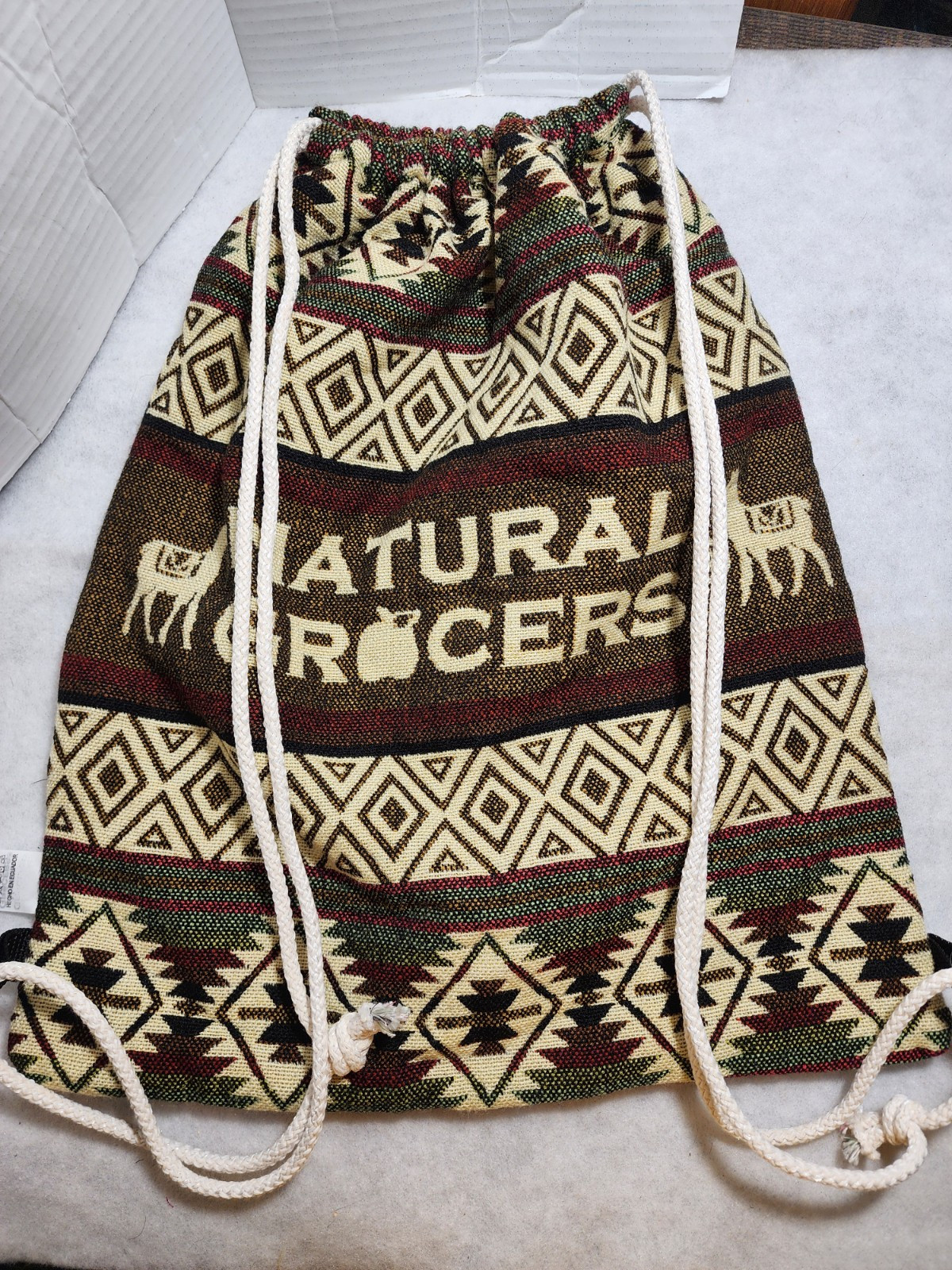 Natural Grocers Lama Lana Black/Tan Backpack Bag Reusable Groceries Eco Friendly