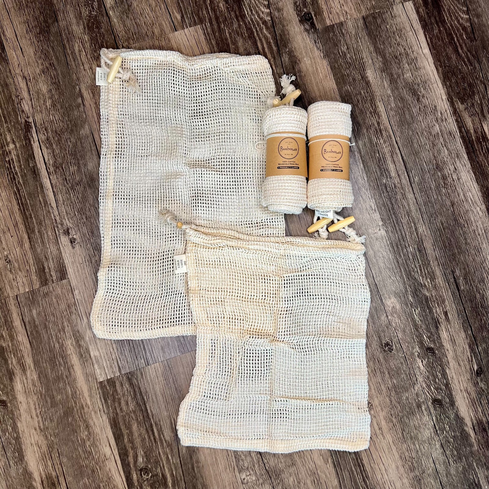 Organic Cotton Mesh Produce Bags 6 Pack | Reusable Shopping Bag | Drawstring