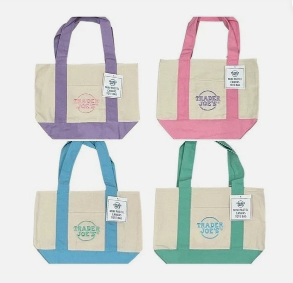 Trader Joe’s Mini Pastel Canvas Tote Bag NWT – blue, green, pink, purple