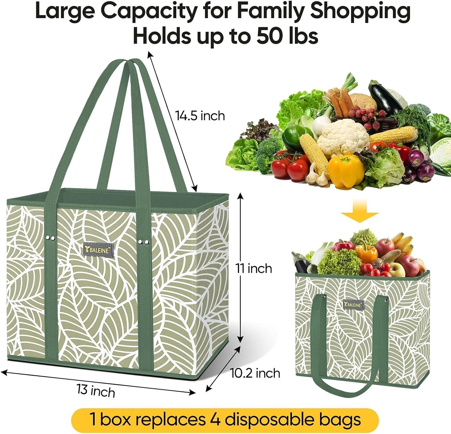 Antique Foliage 3Pk Water-Resistant Reusable Grocery Bags – Strong & Sturdy