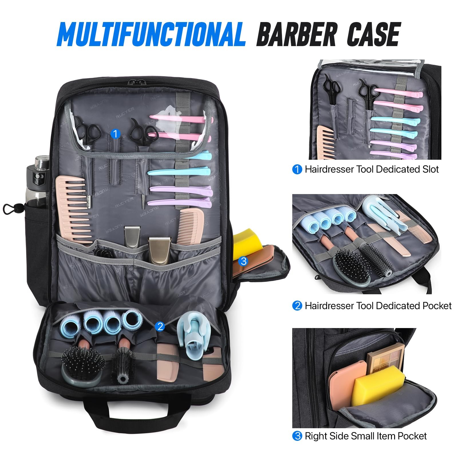 RUCYEN Barber Bag, Large Capacity Case, Travel Hairdresser Black