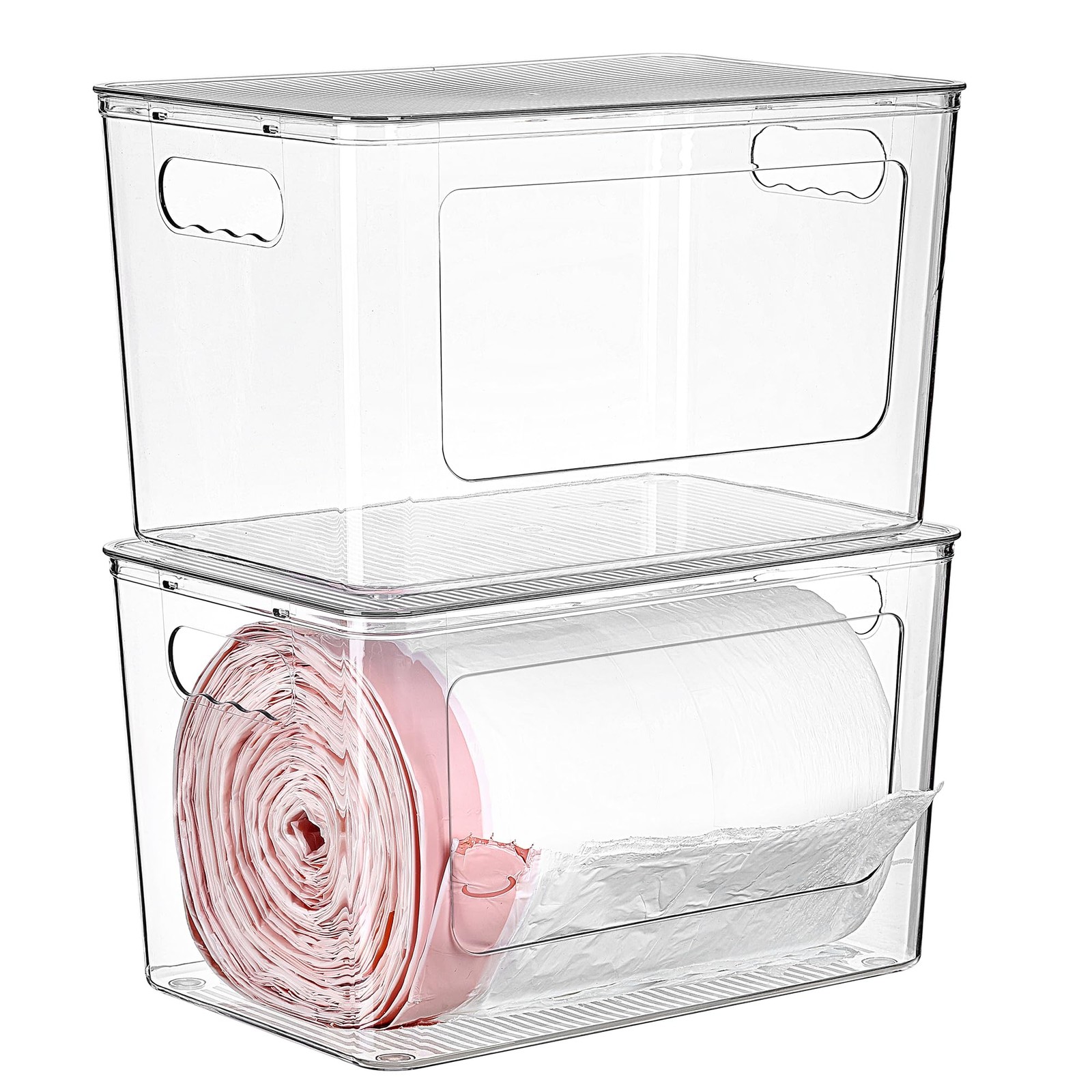 Vtopmart 2 Pack Trash Bag Holder, Stackable Garbage 2 Pack, Clear