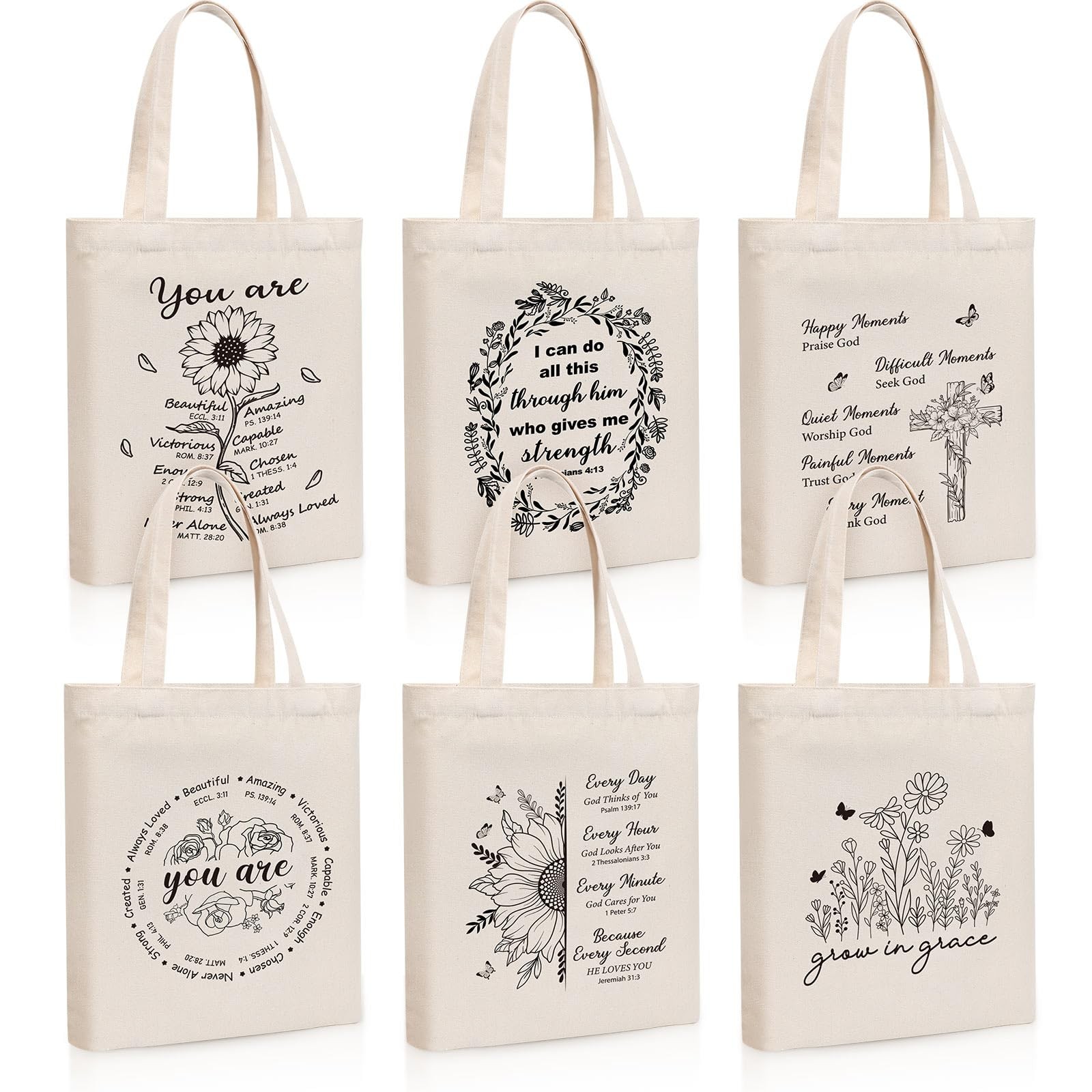 6 Pcs Christian Tote Bag for Women Floral Bible Aesthetic Tote Cute Reusable …