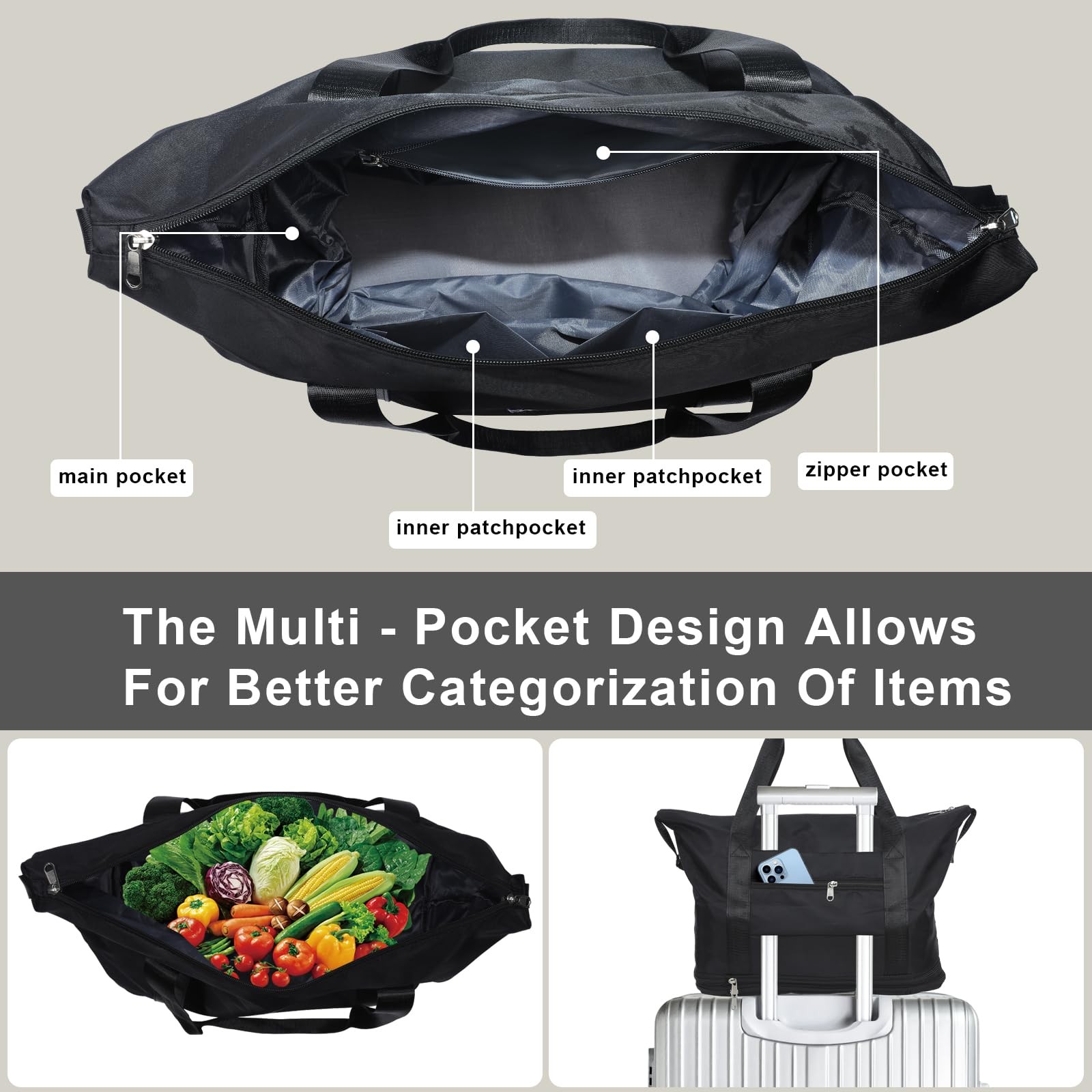 Reusable Grocery Bag on Wheels Shopping Bag with Wheels, Detachable Roller Tote