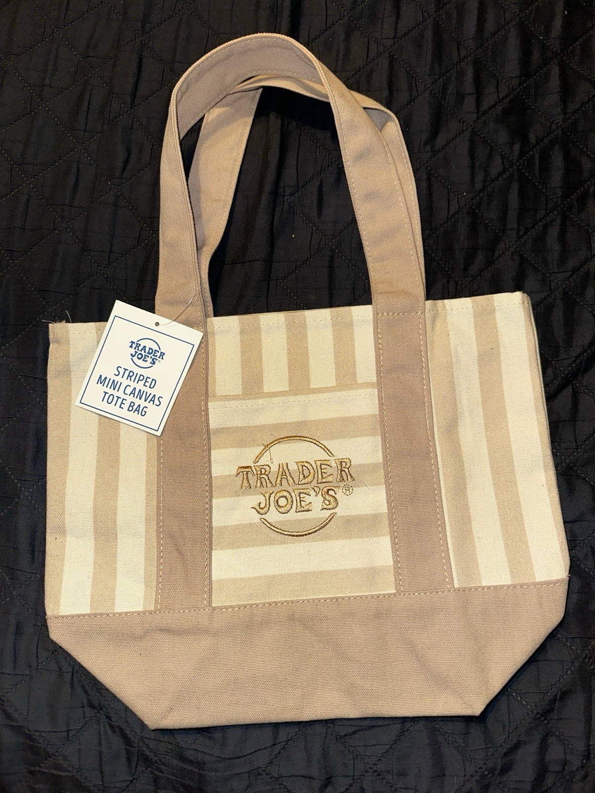 Trader Joe’s Striped Mini Canvas Tote Bag, Reusable, Beige/White, Hand Wash Only