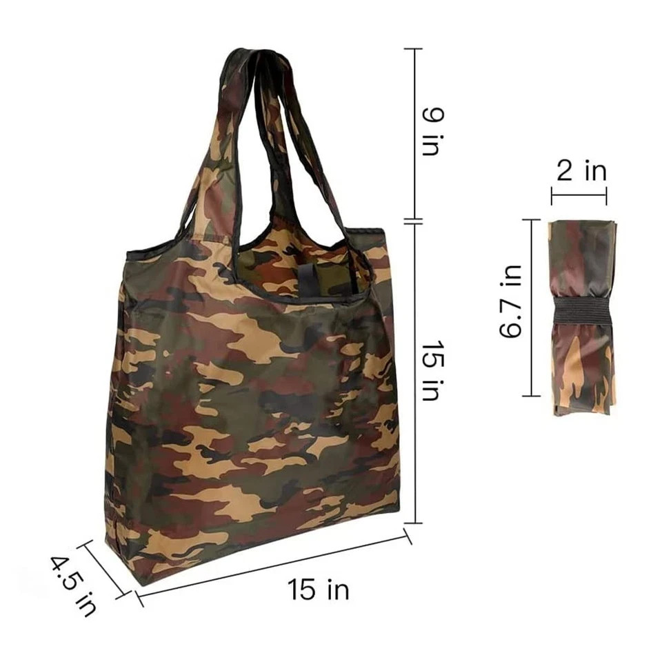 10 Pack 15×4.5×15 Inch Camo Reusable Shopping Bags with Handles Bulk, Foldabl…