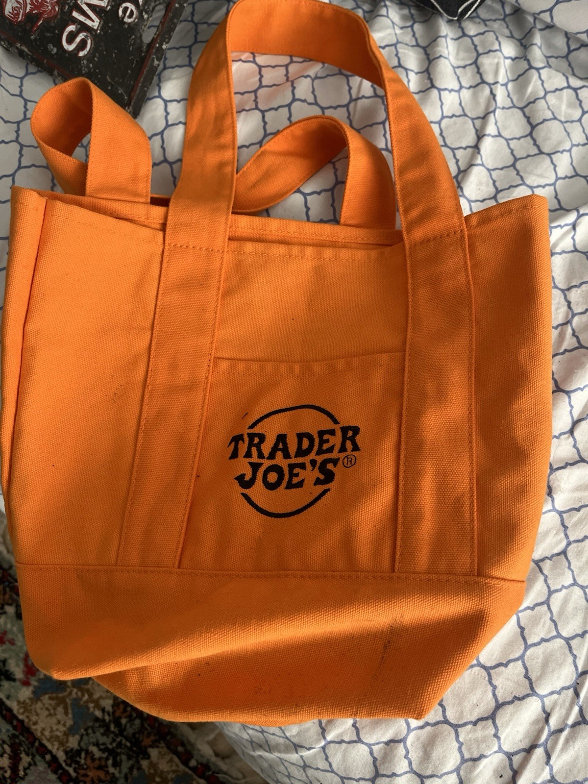 Trader Joe’s Orange Canvas Foldable Reusable Shopping Bag Solid Plain Tote