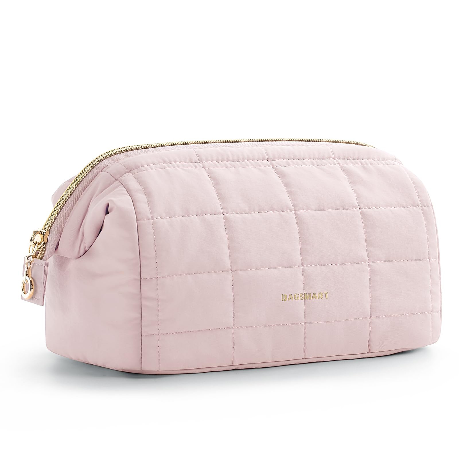 BAGSMART Makeup Bag Travel Toiletry Bag, Puffy Padded A-Solid, 01-Sakura Pink