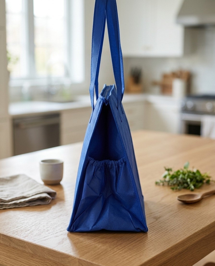 Whole Foods Market Blue Reusable Foldable ThermalShopping Bag Zipper Side Pocket