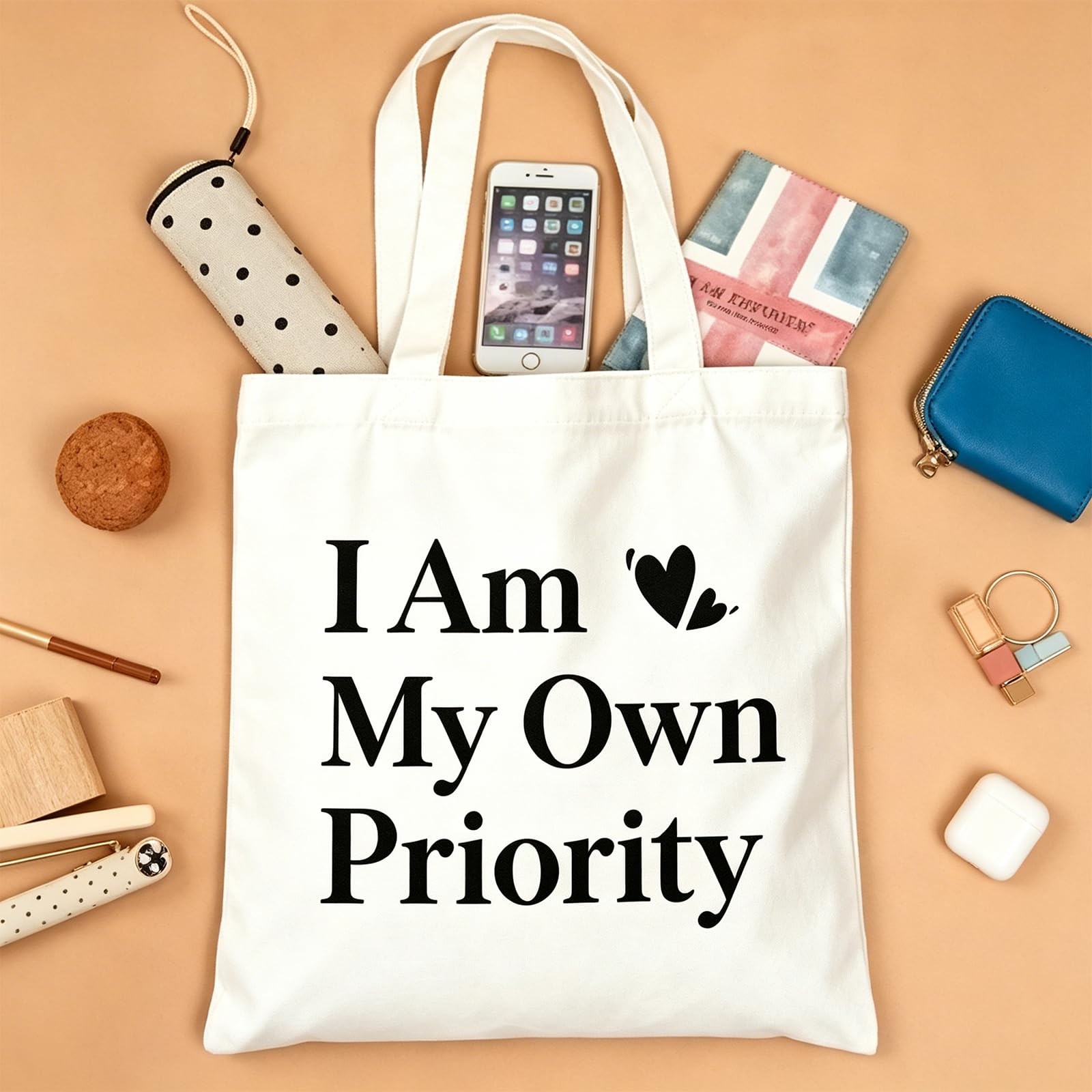 “I Am My Own Priority” Canvas Tote Bag, Aesthetic Inspirational Self-Love Gif…