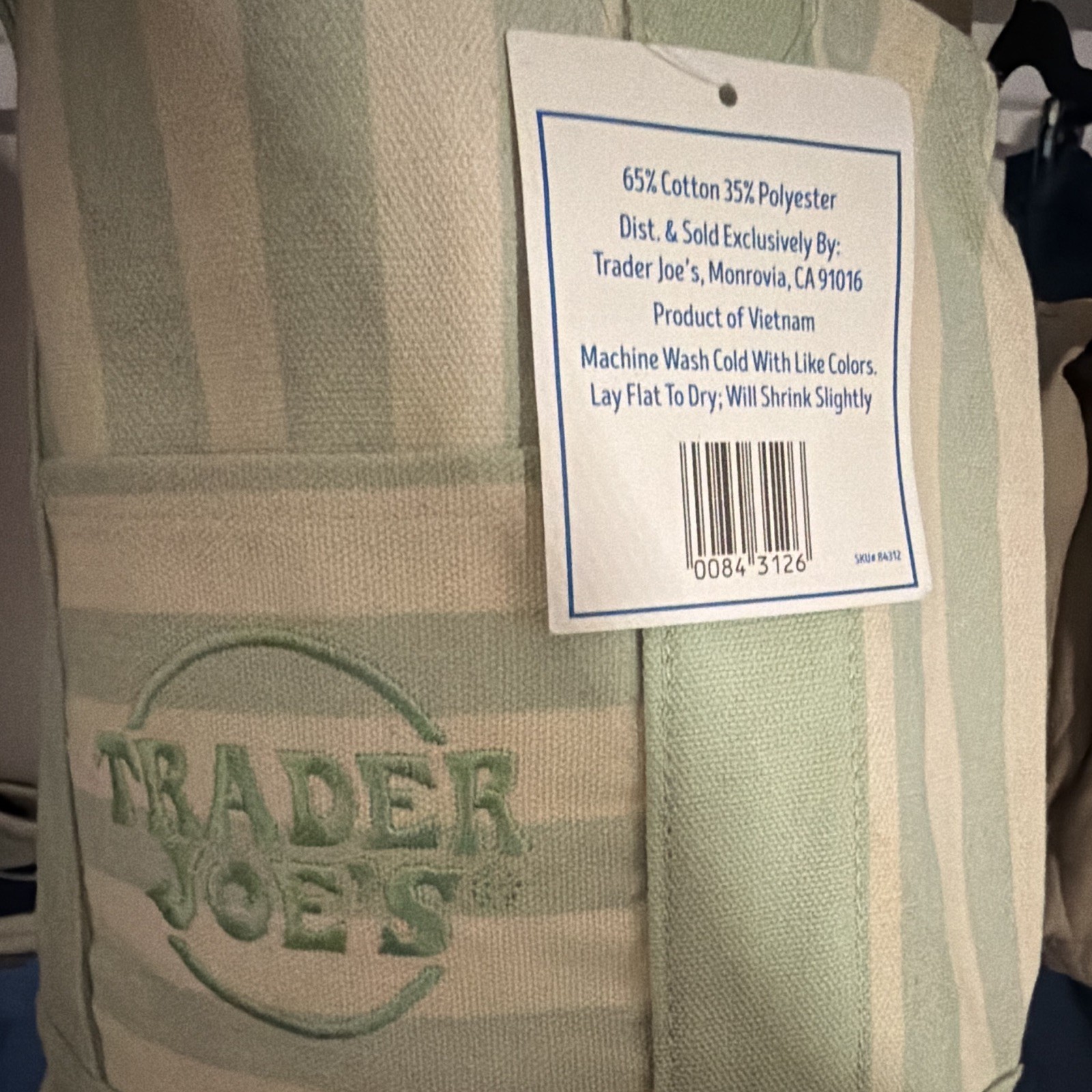 Trader Joe’s Striped Mini Canvas Tote Bag Green/White Reusable Machine Wash