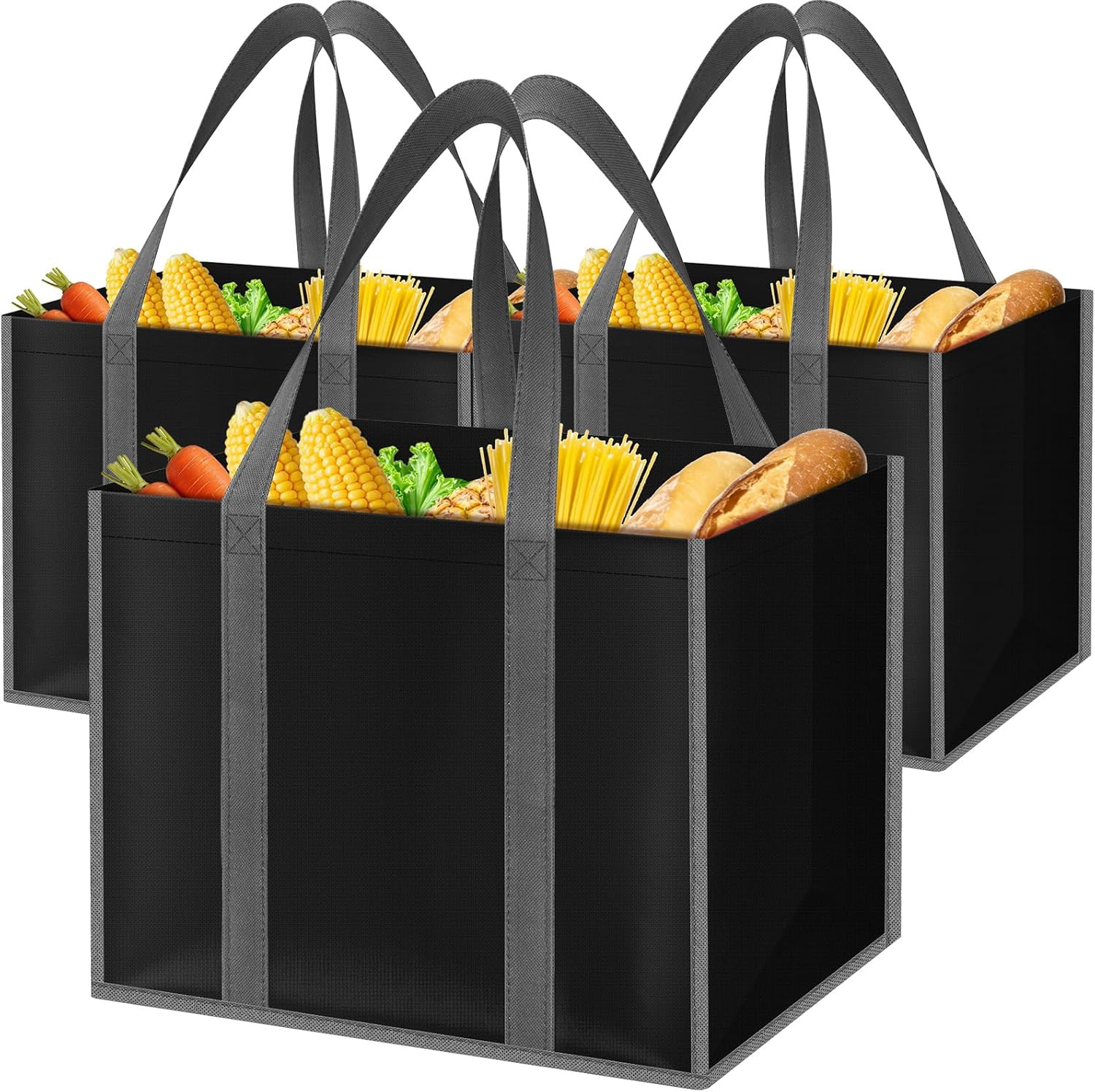 Reusable Grocery Bags with Long Handles [3 Pack] – Multipurpose Shopping Bags fo