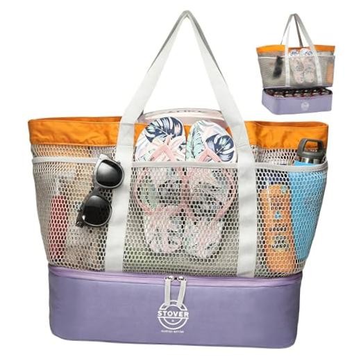 Large Mesh Beach Bag, Vacation, Pool, Shopping, Travel Cooler – Sunset Orange