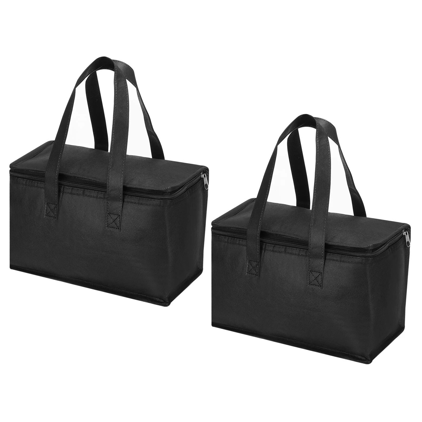 2Pcs 11″x5.5″x6.7″ Insulated Reusable Grocery Bag Food Delivery Tote Bag, Black