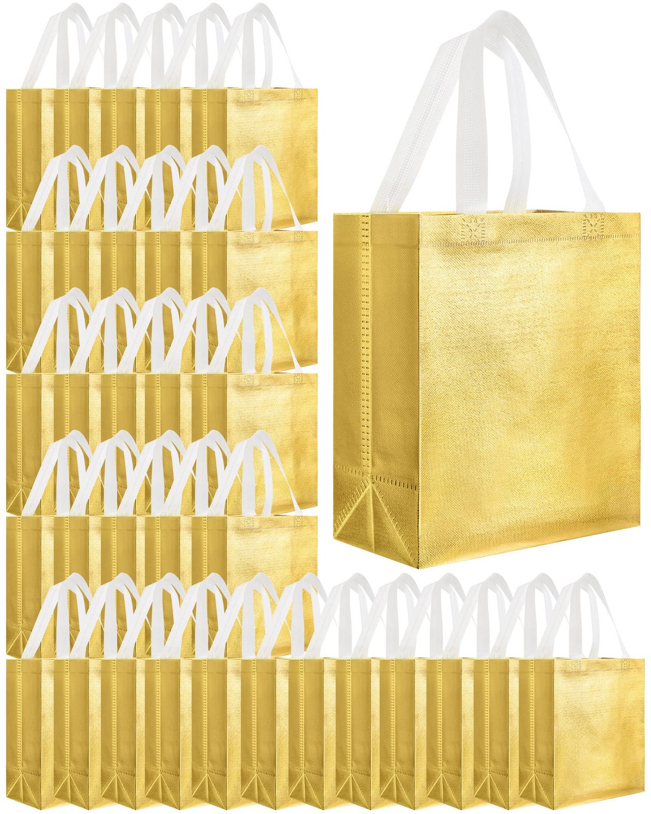 80 Pieces Gift Bags Set Glossy Reusable Tote Handle Grocery Wedding Easter Gold