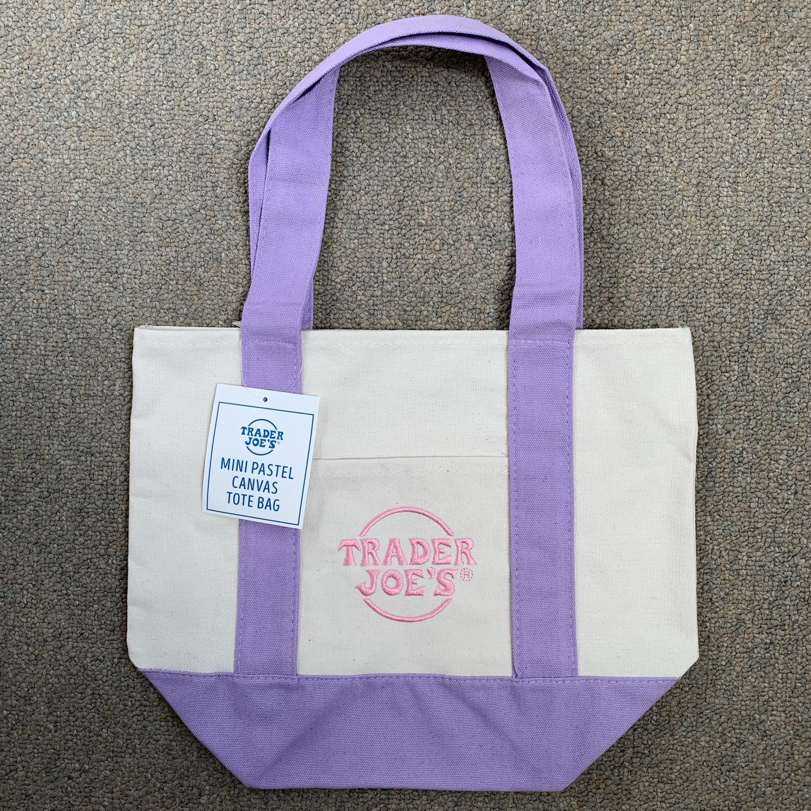 NWT Trader Joe’s Mini Pastel Canvas Tote Bags, 2 Colors: Purple, Pink