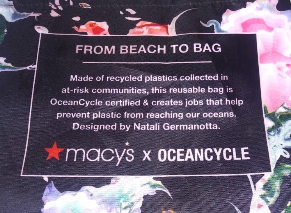 MACY’S “OCEANCYCLE” REUSABLE LIGHT SHOPPING/TOTE BAG – “SEAFLOWERS”