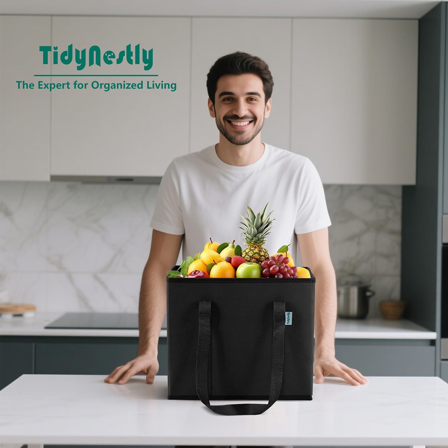 TidyNestly Reusable Grocery Bags Foldable 4-Pk, Heavy Duty Large Reusable Sho…