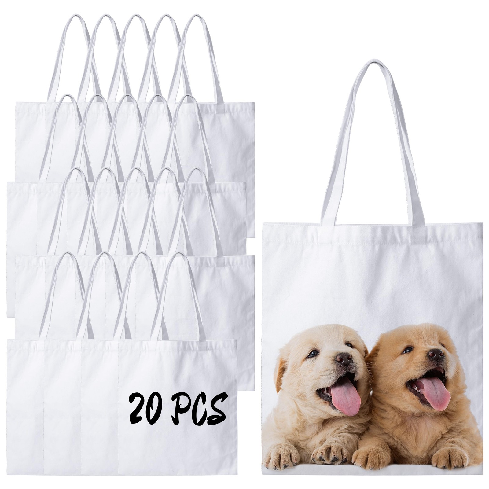20 Pack Canvas Tote Bags Bulk Sublimation Blanks Tote Bags Polyester Medium R…