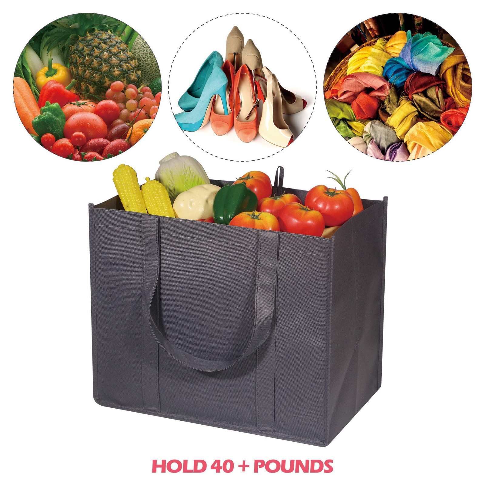 10 Pack Reusable Grocery Bags Extra Large Super Strong Heavy Duty Shopping To…