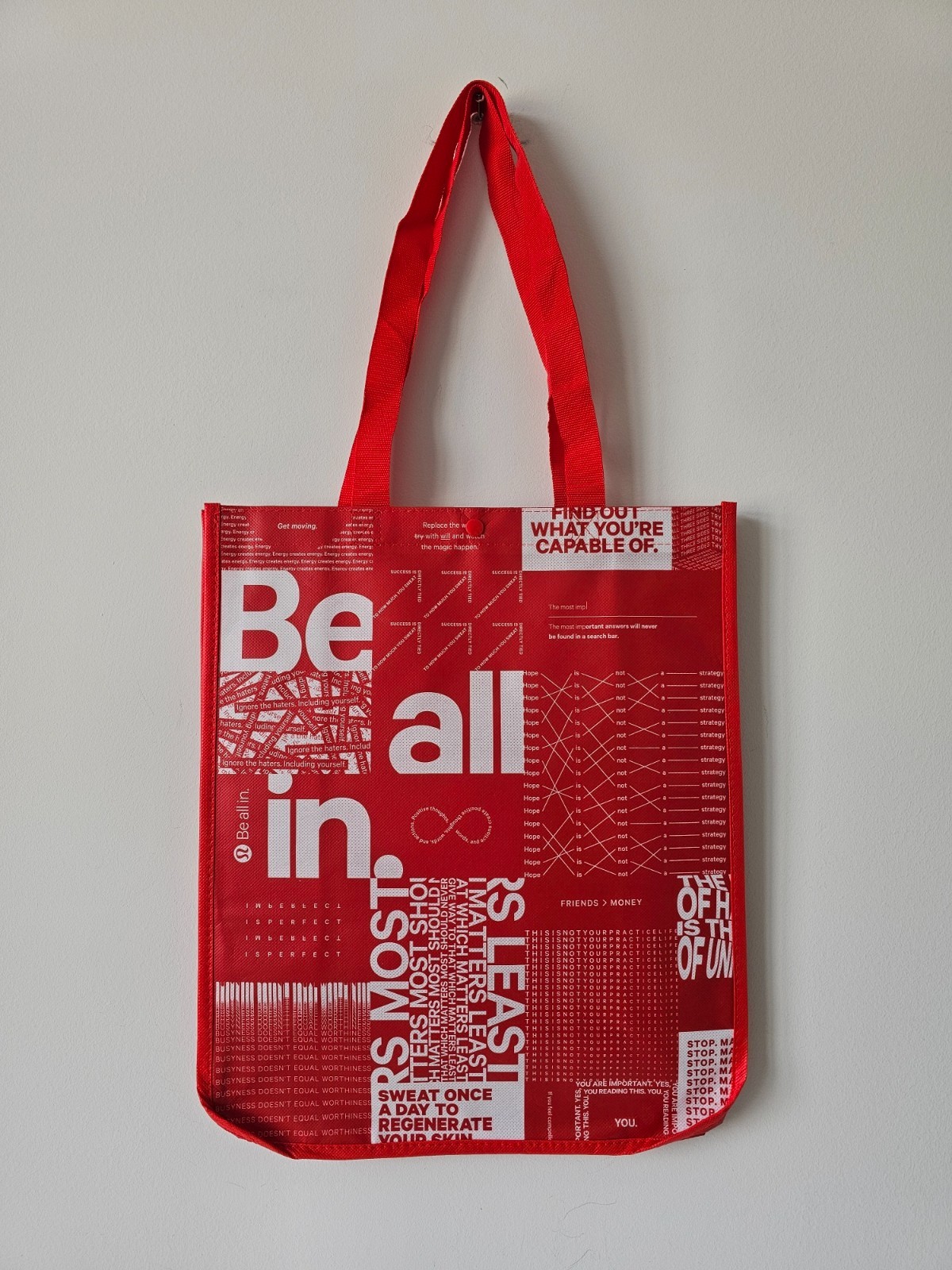 New LULULEMON White Black Red BE ALL IN Reusable Shopping Bag Large Pack of 3