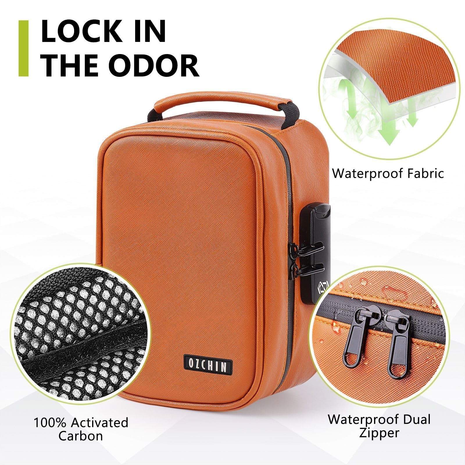 OZCHIN Smell Proof Bag with Combination Lock File Organizer Case M, Brown