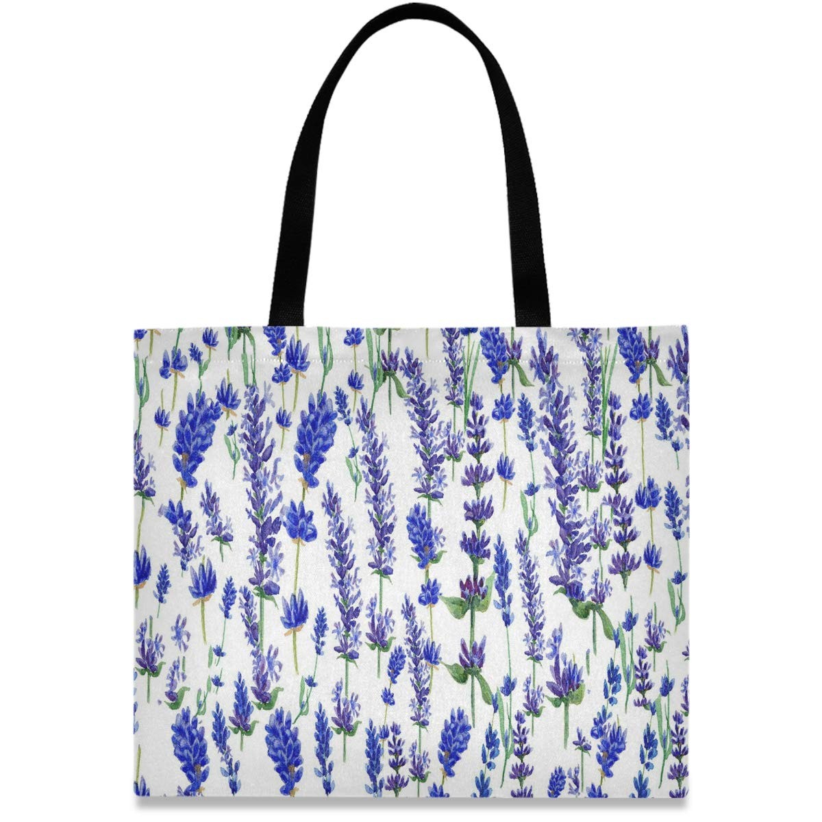 ‘s Large Canvas Tote Shoulder Bag Purple Lavender Flower Top Storage Handle S…