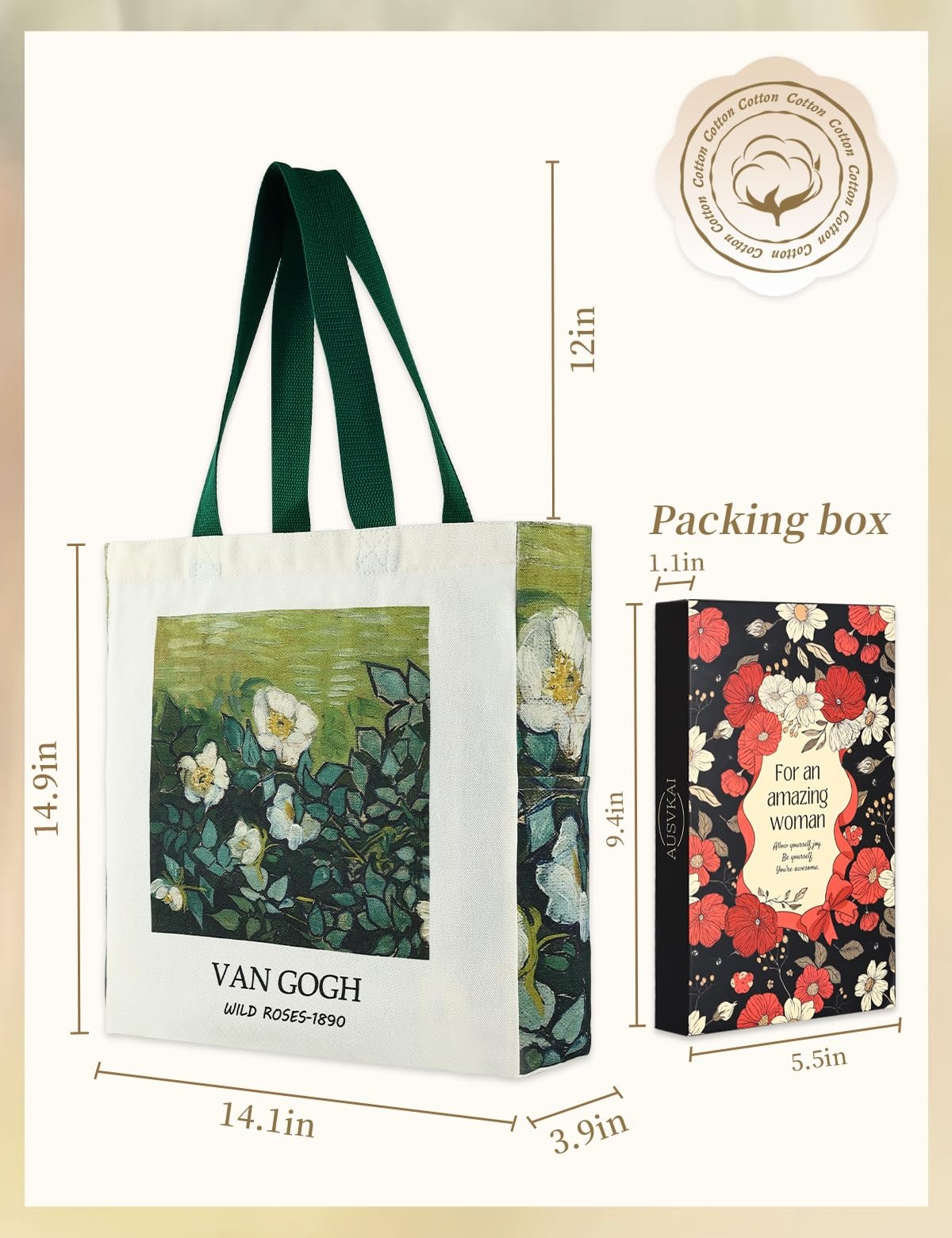 Aesthetic Canvas Tote Bag for Women, Cute Reusable Vintage Rose Sturdy Oil Pa…