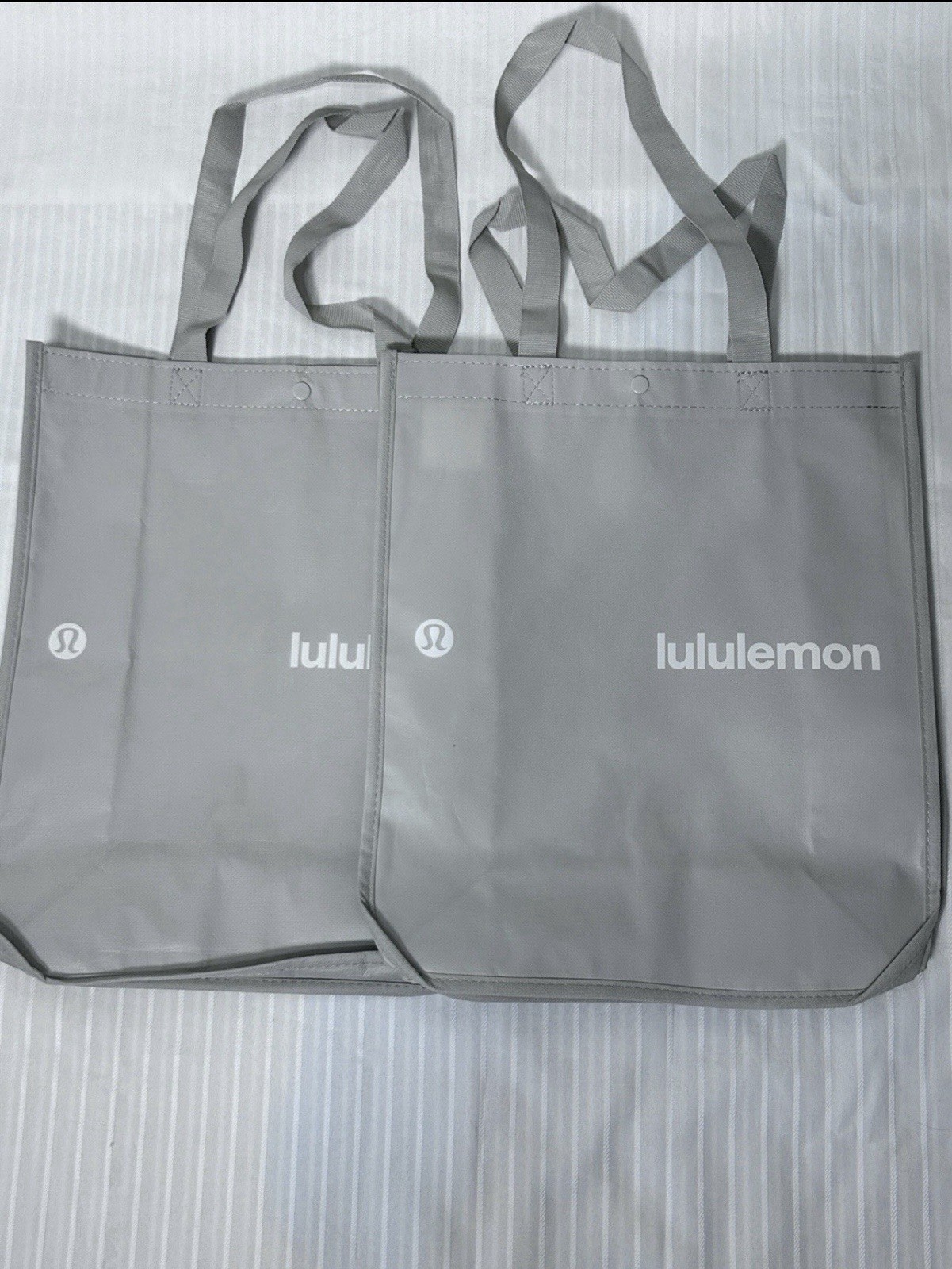 Qty of 2 Lululemon Reusable Tote Shopping Bag – Gray – Large 14×16.5×6.6in