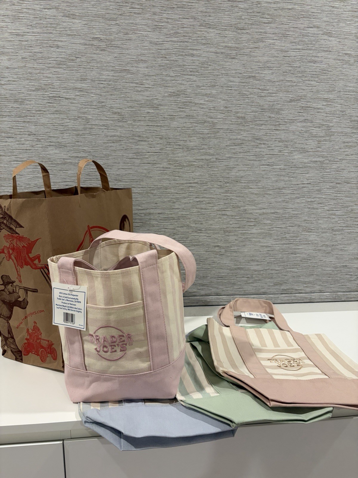 Trader Joe’s Striped Mini Canvas Tote Bag Multicolor Reusable Tote