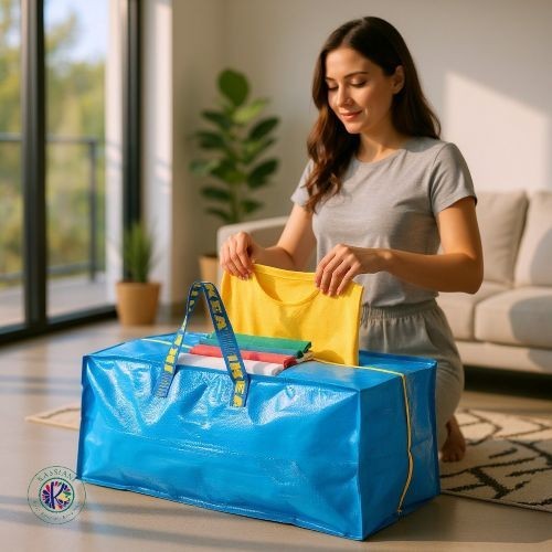 IKEA FRAKTA Blue Storage Bag – 20 Gallon, Reusable with Zipper & Dual Handles