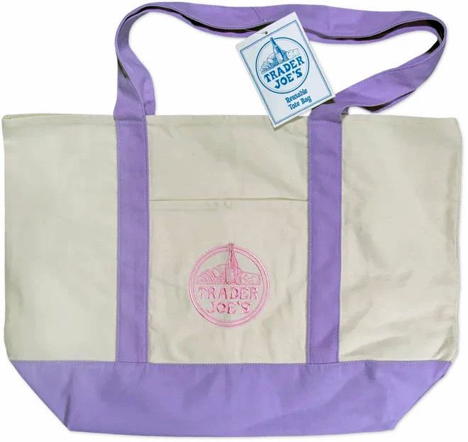 2026 Trader Joe’s Large Authentic Pastel Canvas Reusable Tote Bag Lavender