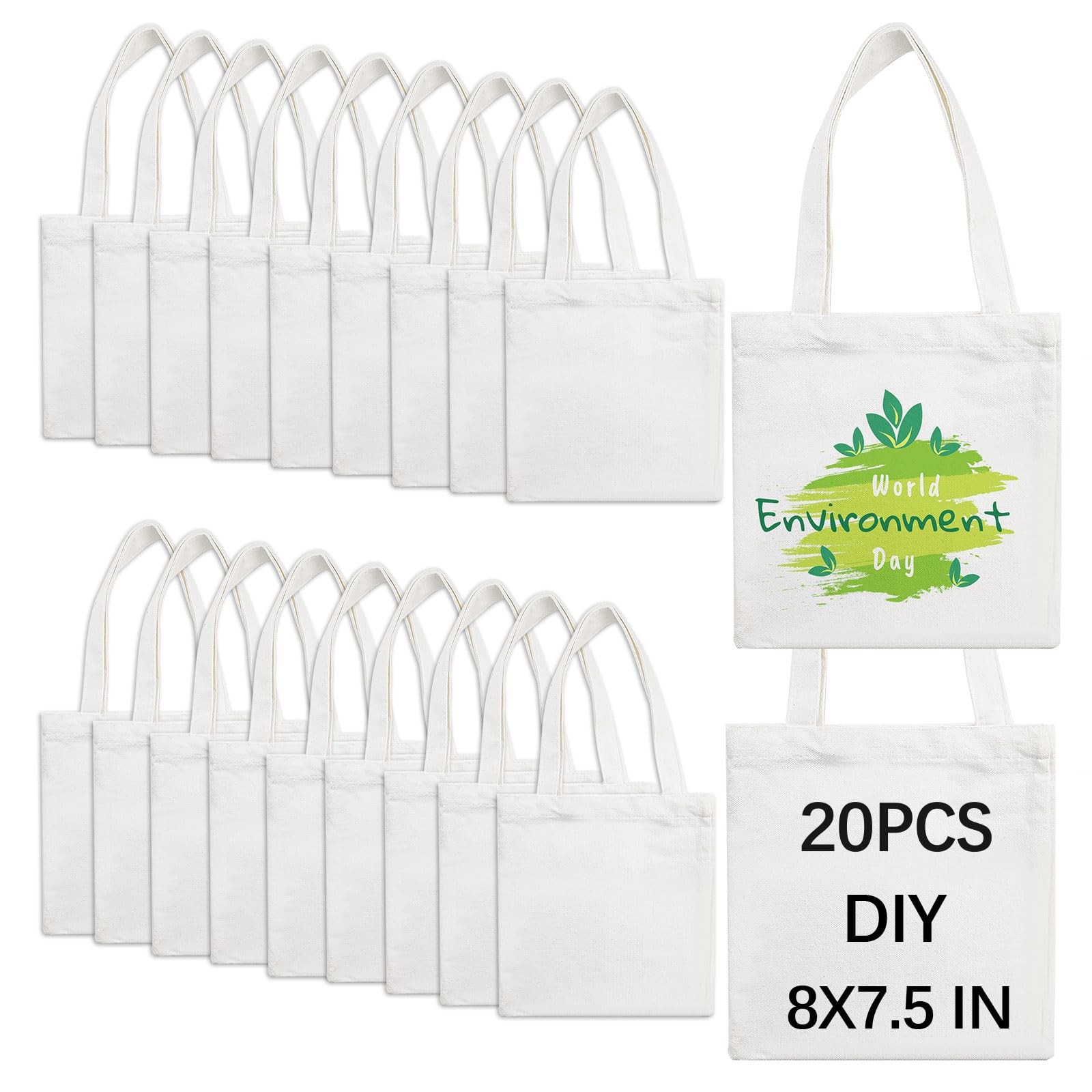 OKBA 20 Pcs 8X7.5 Inch Sublimation mini tote bags,Blank Canvas Small, White