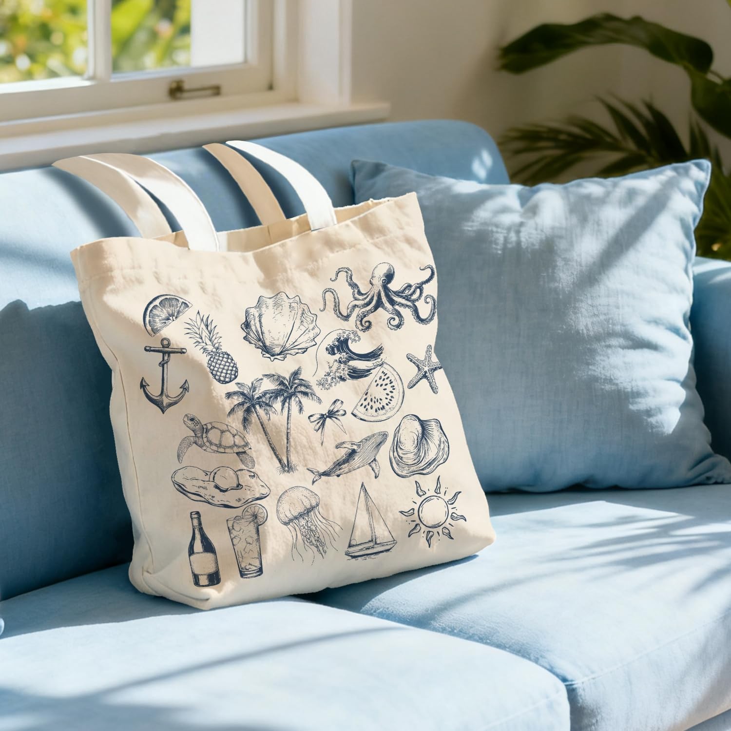 Sea Animals Tote Bag for ,Beach Gifts for Ocean Lovers,Preppy Summer Coastal …