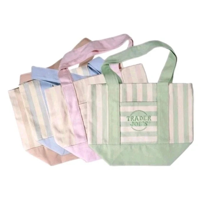 Trader Joe’s Mini Pastel Stripe Canvas Tote Bag Limited Edition Set Of 4