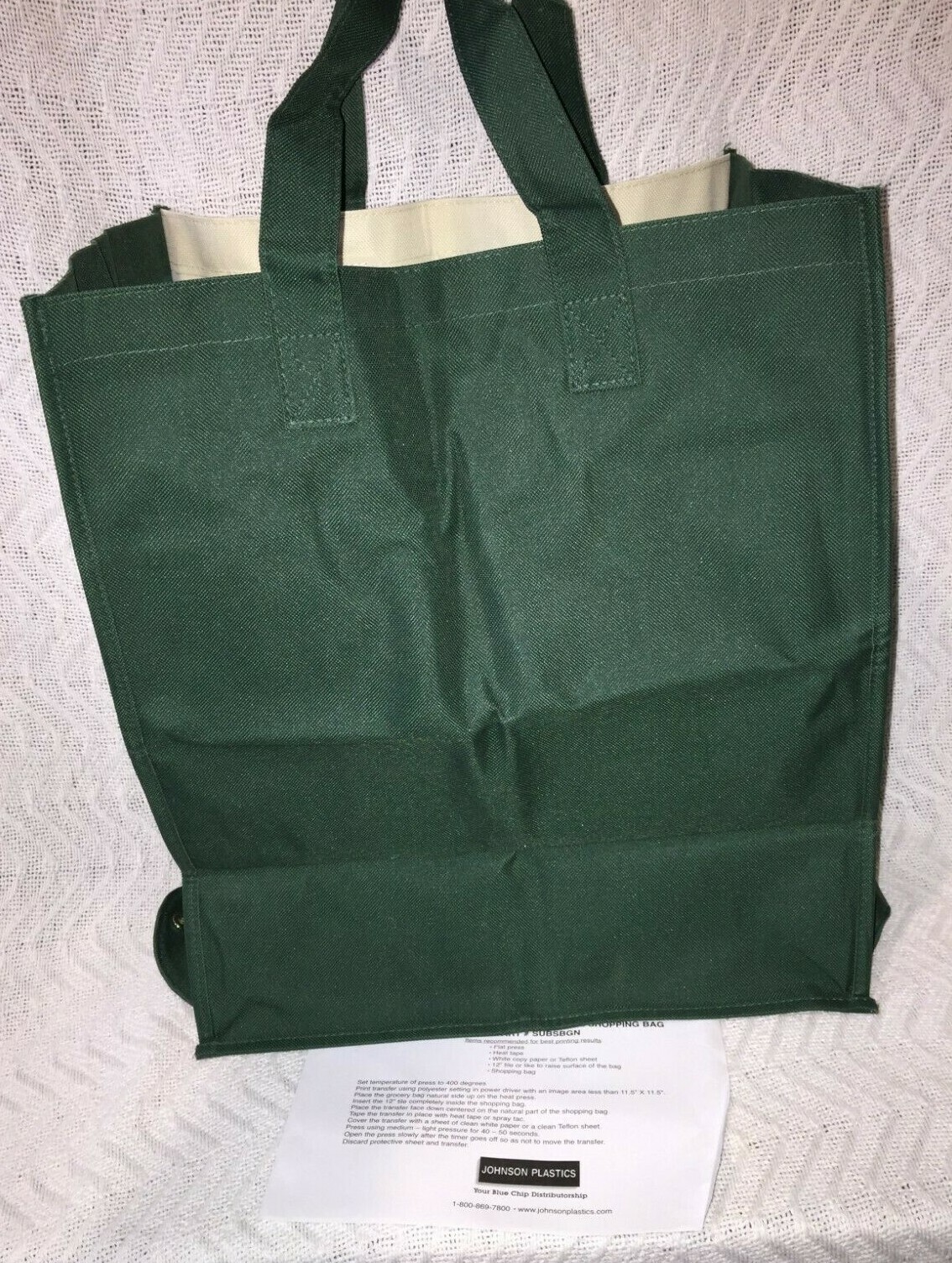 NEW Johnson Plastics Green and Natural Reusable Two Handle Shopping Bag