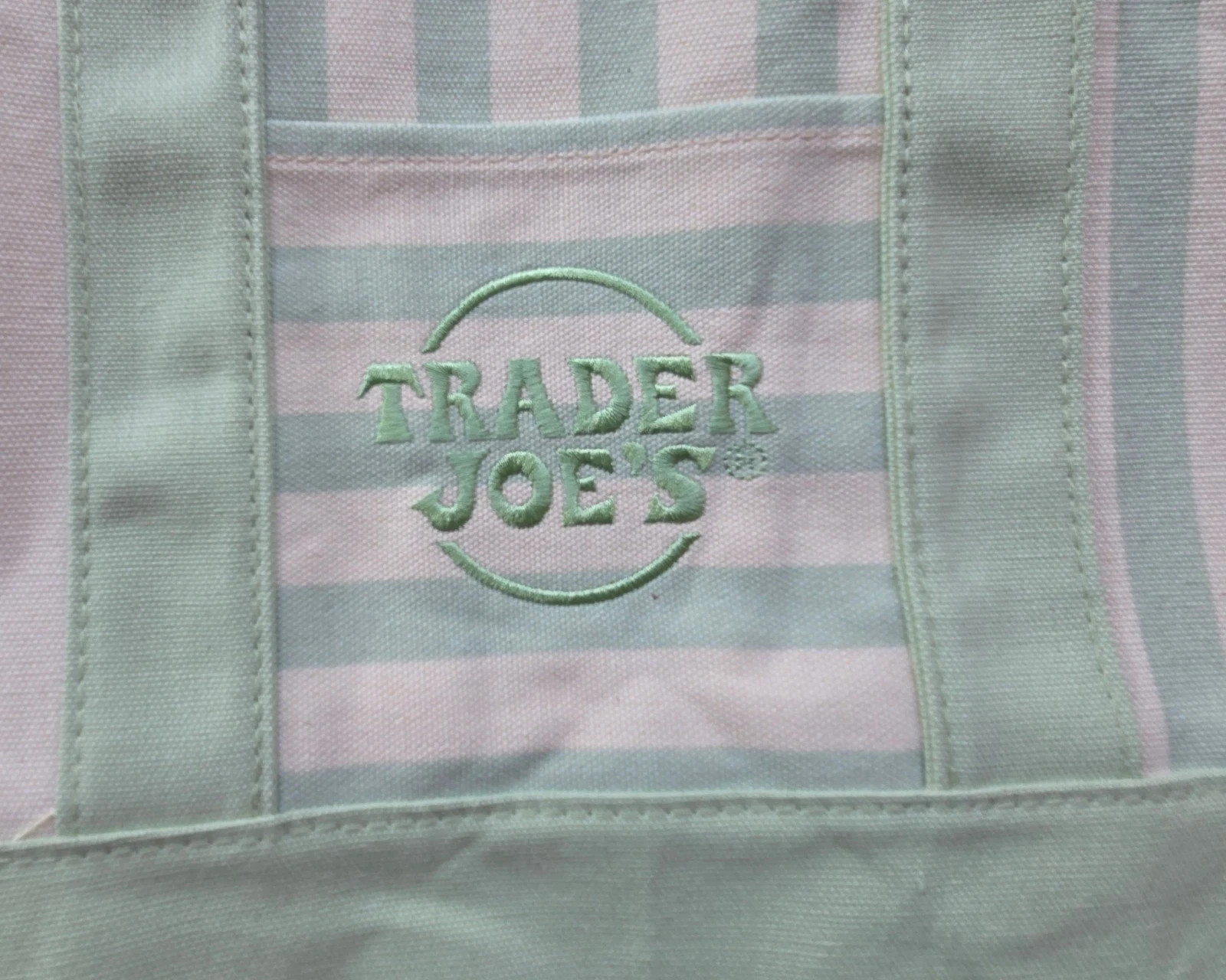 Trader Joe’s MINI Canvas Reusable Bag, w/ Off White or Tan, LIGHT GREEN STRIPES