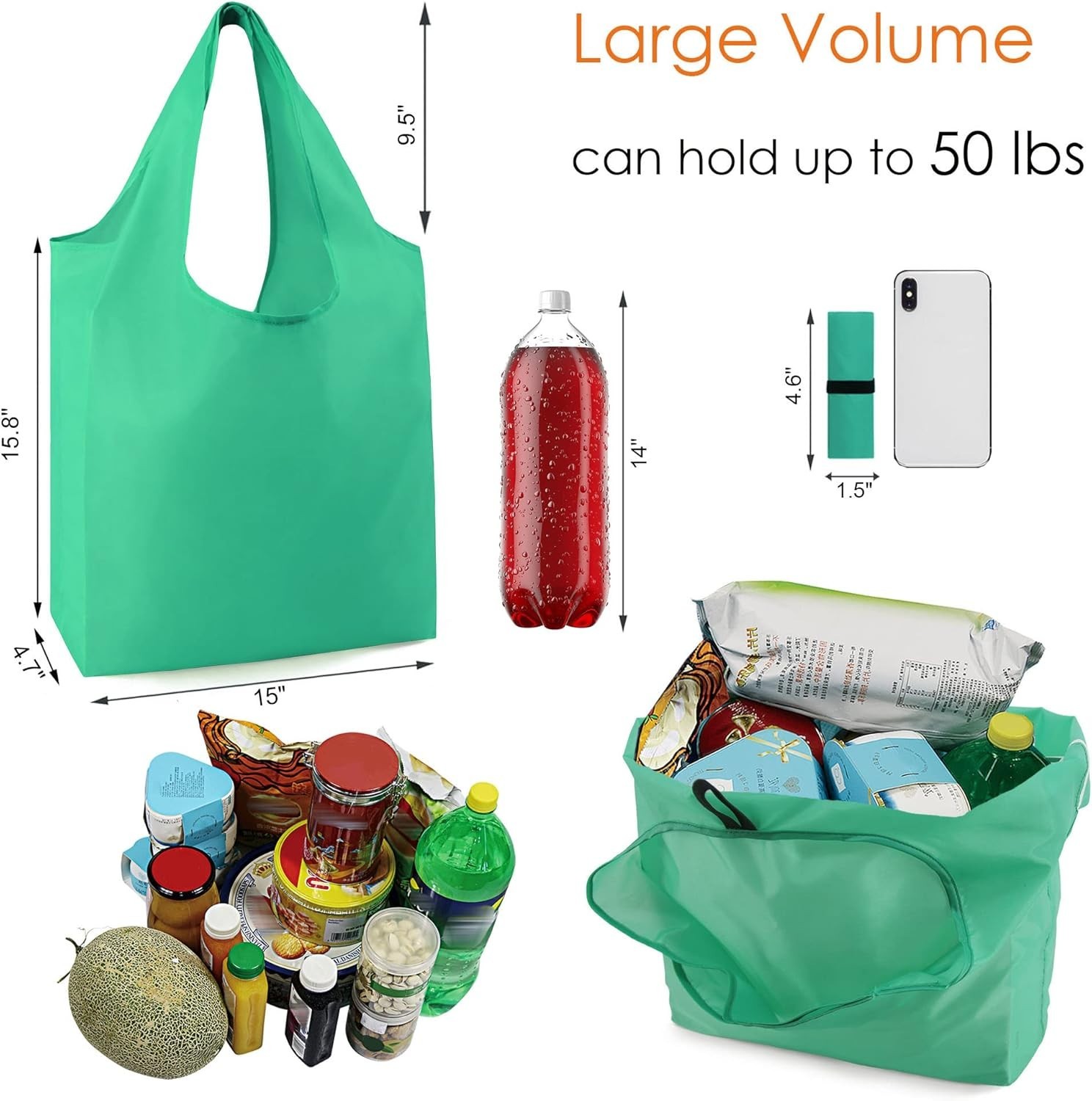 Reusable Grocery Bags Foldable Machine Washable 10 Pack Extra Large 50LBS Totes