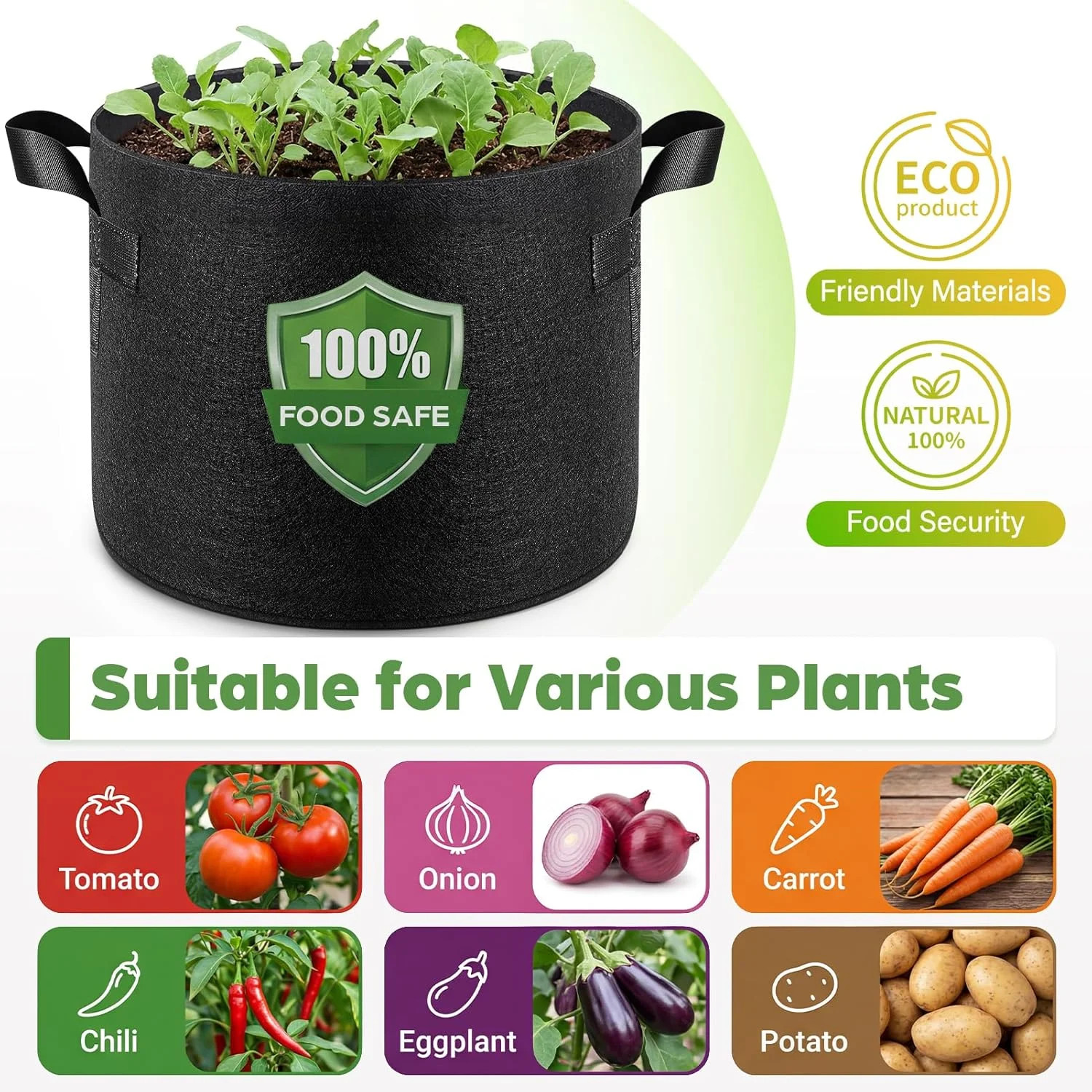10-Pack 10 Gallon Grow Bags, Thickened Nonwoven Fabric Pots with Handles