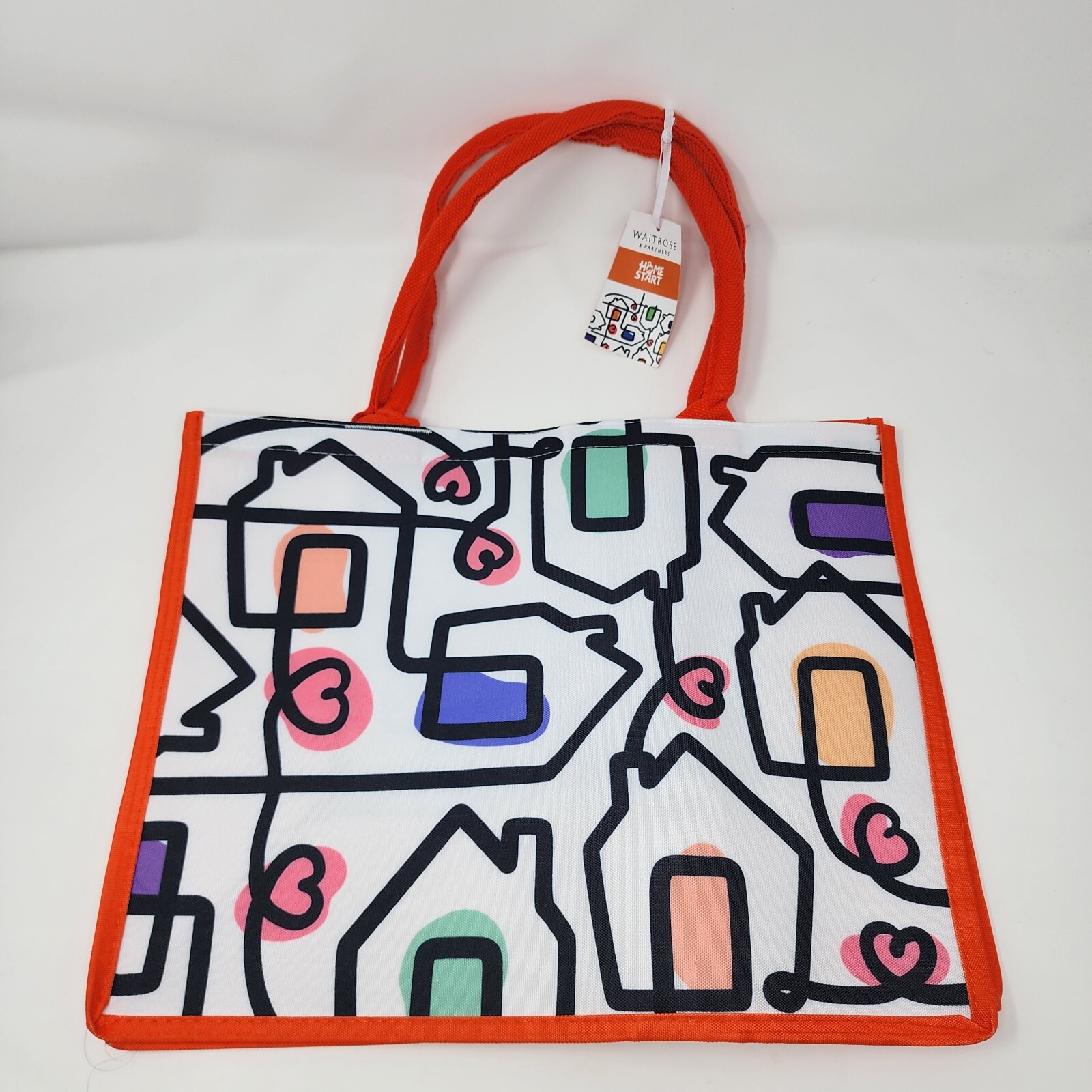 Waitrose Home Start Charity Tote Bag House Heart Love Shapes Orange White UK New