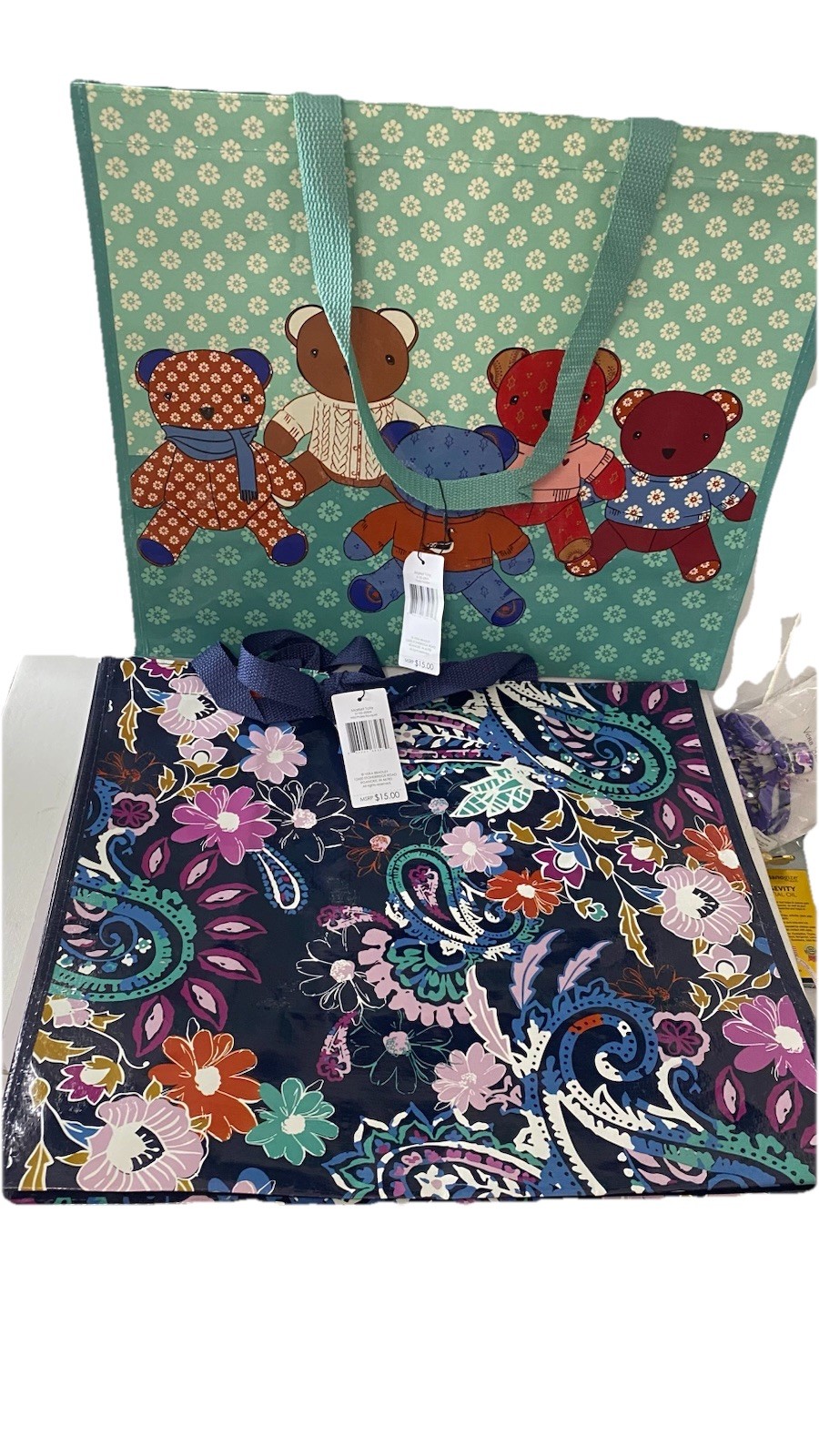 Set of 2 Vera Bradley Large Market Tote Reusable 17”x 15”x 8” NWT