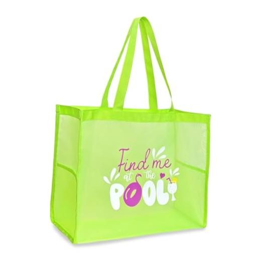 Large Capacity Mesh Beach Tote Bag With funny Summer beach phrase Lemon Green