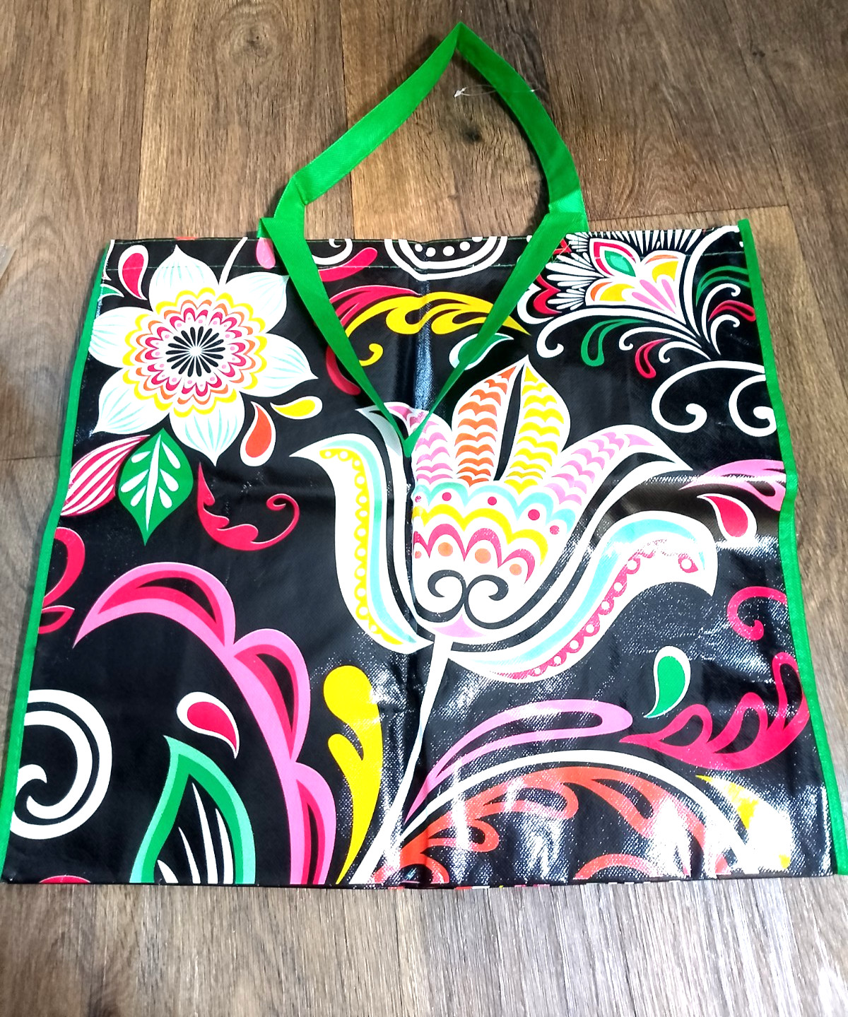 Multicolored flowers reuseable shopping bag 19x7x17 inches