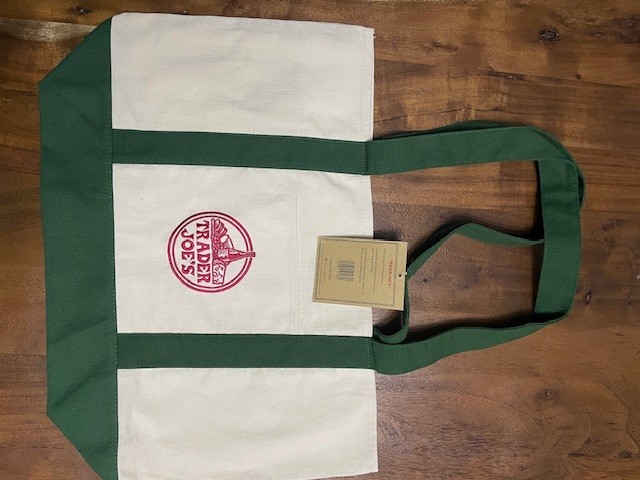 Trader Joe’s Large Tote Bag w/ Green Straps, New w/ Tag, Ships to Canada UK & EU