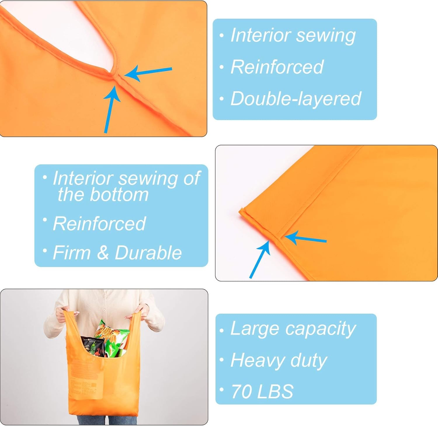 Large Reusable Bags Shopping Washable Foldable 6 Pack Grocery Bags Heavy Duty