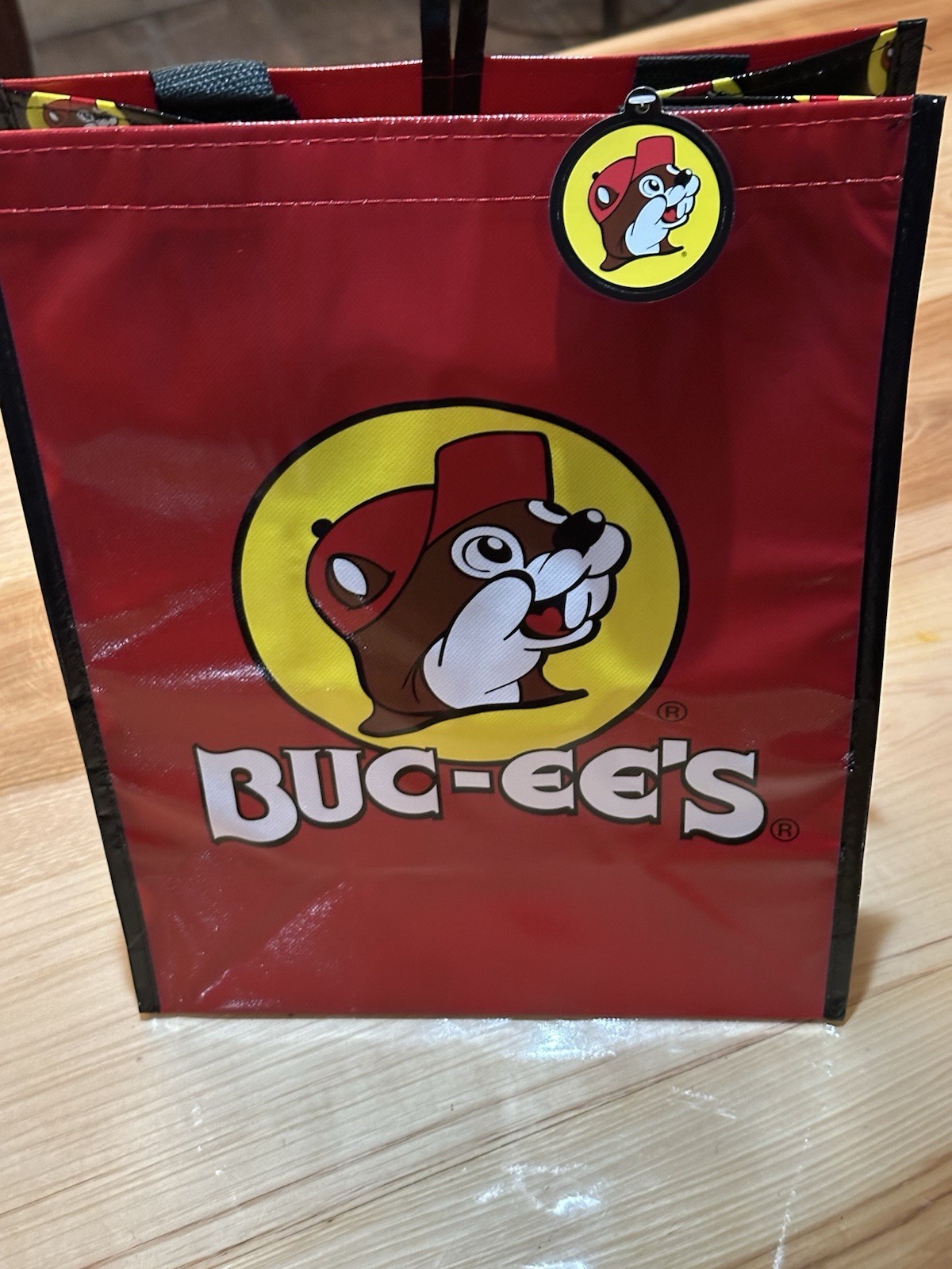 Buc-ees Grocery Bag Handle Black Red Beaver Travel Shopping Tote New Gift Bag